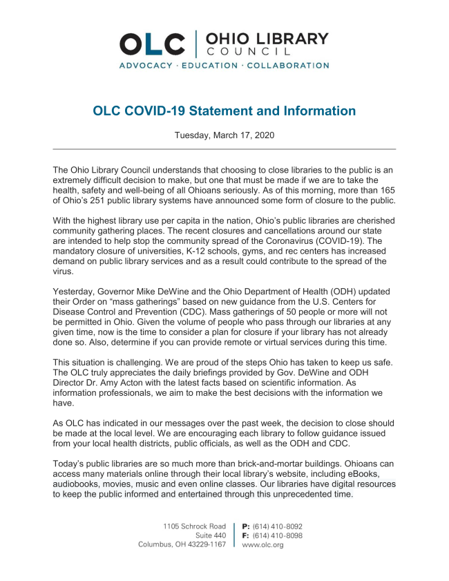 OLC Statement on COVID-19