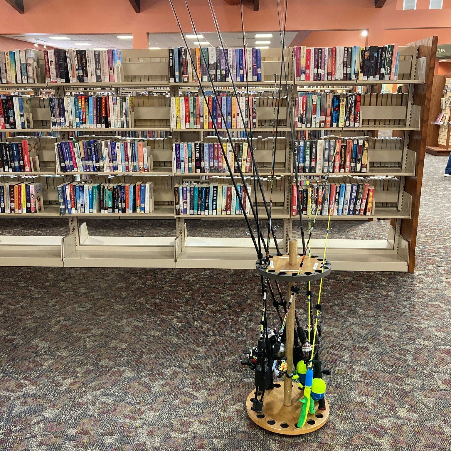 photo of fishing poles in library